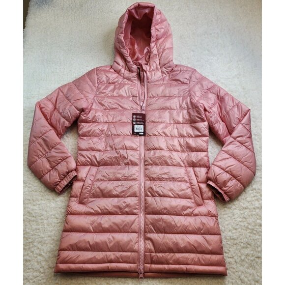Swiss Tech Puffer Coat Jacket XS Pink Long Line Zip NEW Pockets Water Resist - Picture 1 of 10